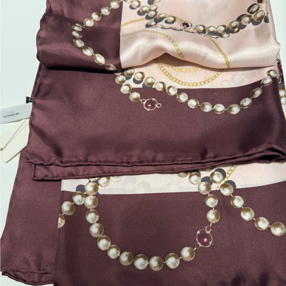 Talbots Pearl and Chain Silk Scarf in Maroon and Pink - Picture 6 of 9